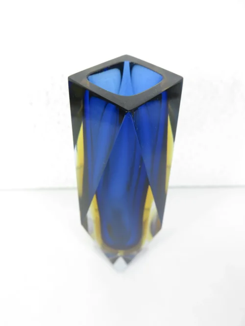 Bild 3 von 60er Mandruzzato Muranoglasvase, Facettenvase, blau-hellorange