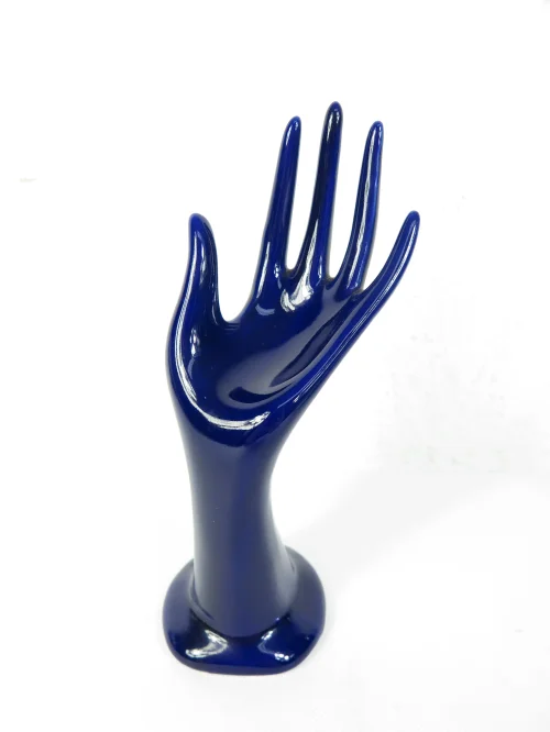 80s jewelry hand, ring holder dark blue
