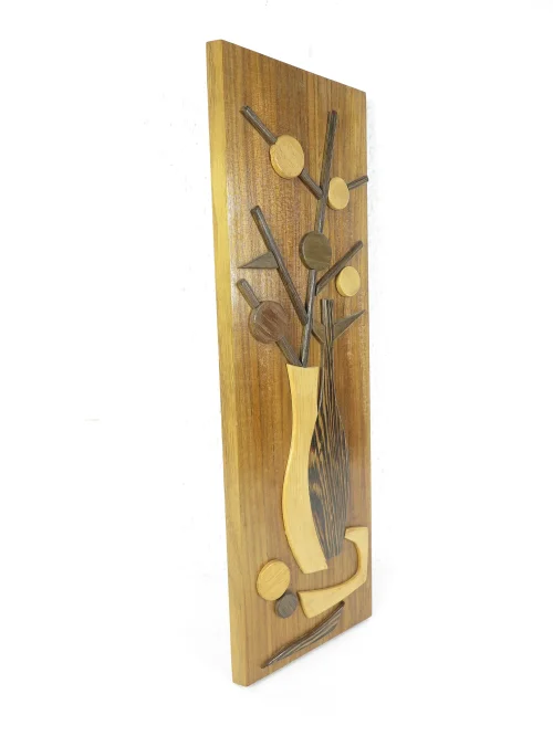 Bild 2 von tableau en bois des années 60 Vase avec fleurs