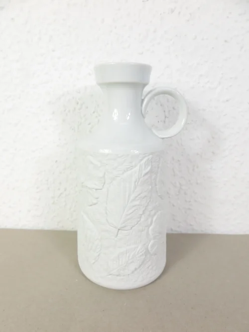 Bild 2 von 70er Bisquitporzellan Vase  weiß, Seltmann Arzberg Blatt Relief