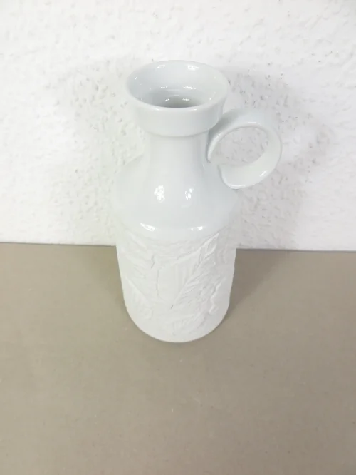 Bild 3 von 70er Bisquitporzellan Vase  weiß, Seltmann Arzberg Blatt Relief
