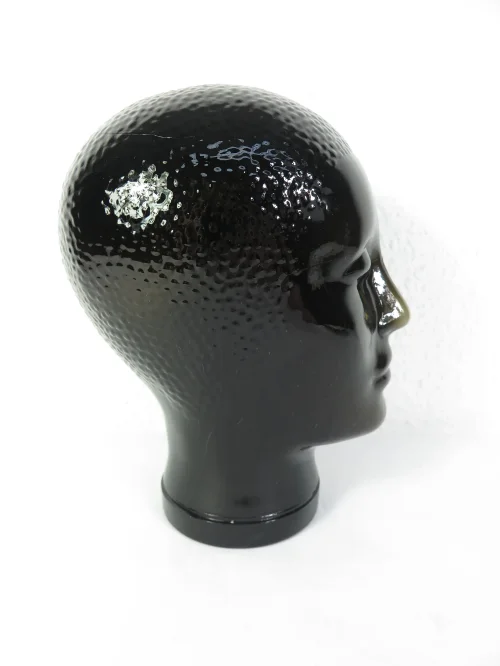 70s black glass head, headphones, wig holder, hat head
