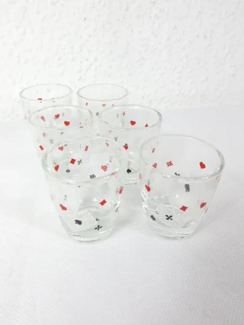 70s Schnapspinnchen card game, shot glasses