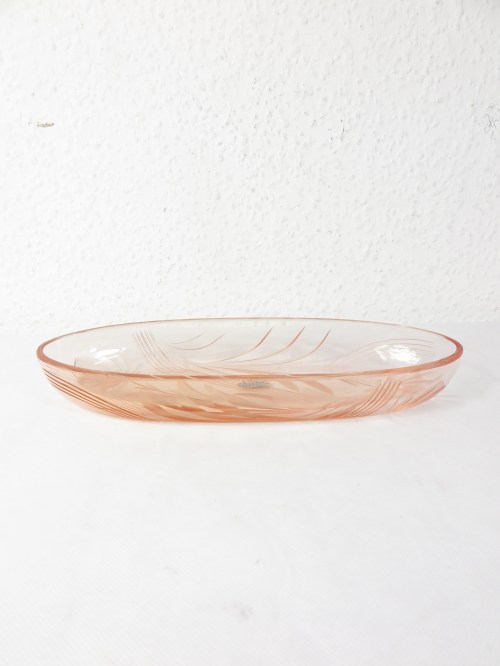 30er Kosmetik Schale Oval, rosa Rachglas geschliffen