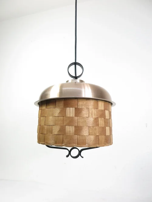 70s wicker lamp, copper lamp, wrought iron lamp