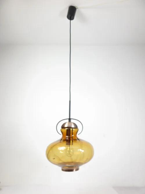 Bild 2 von 70er Muranoglas Doria Lampe, Deckenlampe, Rauchglaslampe