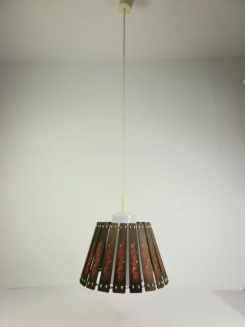 Bild 2 von 60er / 70er Holz-Glas-Lampe, Korblampe, hängelampe, Deckenleuchte