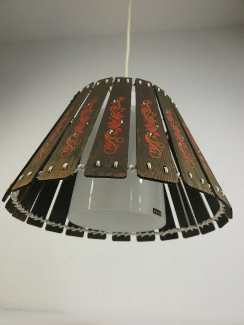 Bild 3 von 60er / 70er Holz-Glas-Lampe, Korblampe, hängelampe, Deckenleuchte