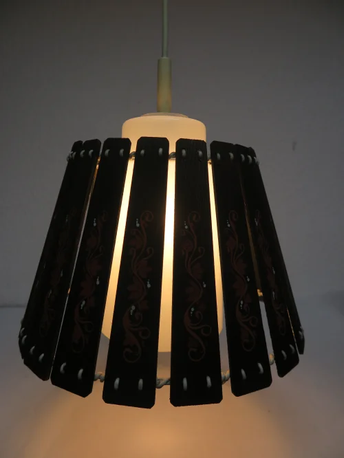 Bild 5 von 60er / 70er Holz-Glas-Lampe, Korblampe, hängelampe, Deckenleuchte