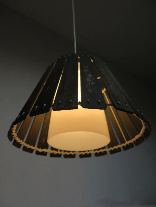 Bild 6 von 60er / 70er Holz-Glas-Lampe, Korblampe, hängelampe, Deckenleuchte