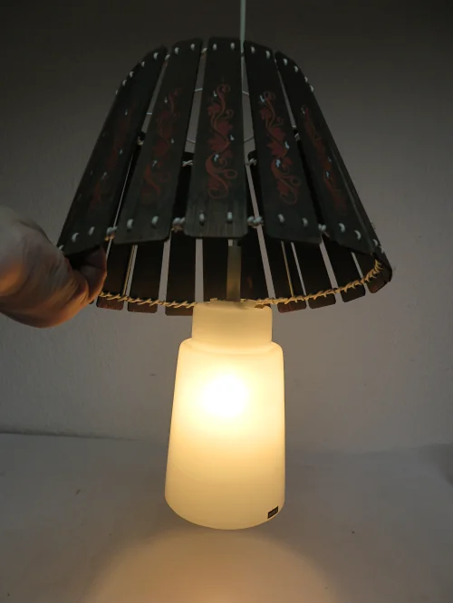 Bild 7 von 60er / 70er Holz-Glas-Lampe, Korblampe, hängelampe, Deckenleuchte