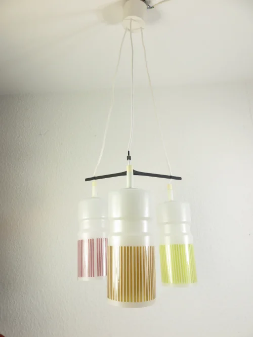 60er Glas Hängelampe, 3er Doria Lampe, kleine Kaskadenlampe