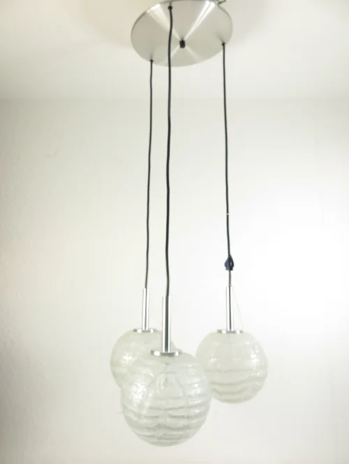 70er Kaskadenlampe, Deckenlampe mit 3 Glasschirmen