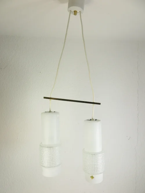 60er Deckenlampe, Glaslampe mit 2 Schirmen