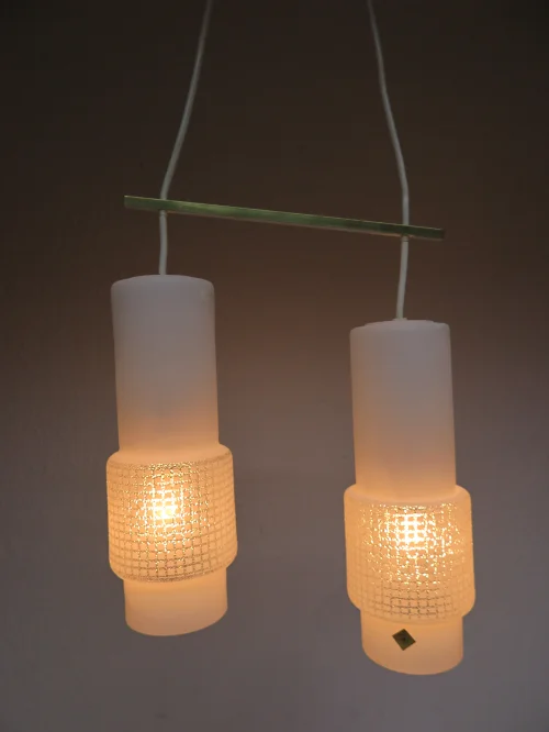 Bild 5 von 60er Deckenlampe, Glaslampe mit 2 Schirmen