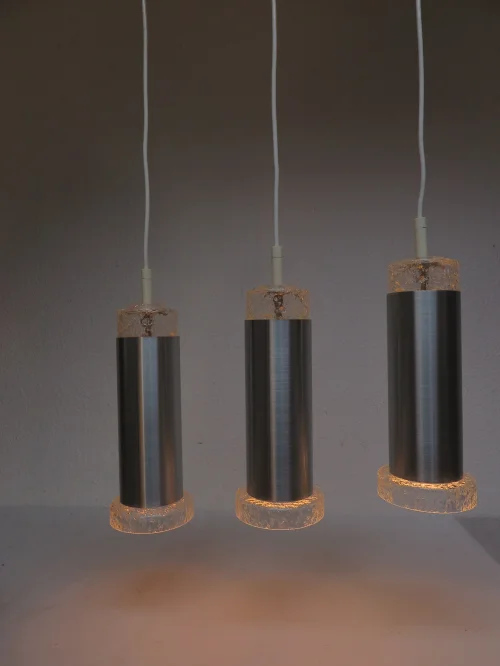 Bild 4 von 70s 3-piece pendant lamp, ceiling lamp, glass lamp